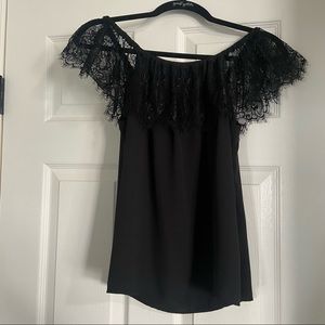 Dynamite | Off the Shoulder Black Lace & Chiffon Top S